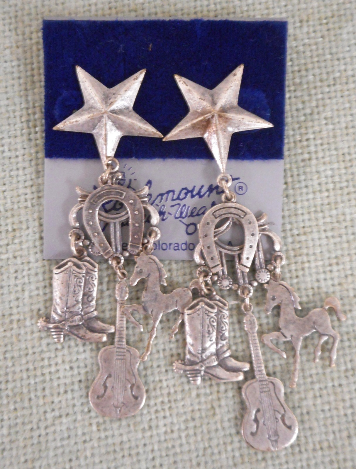 Rockmount Ranch Wear Dangling Western Charms Pewter Earrings