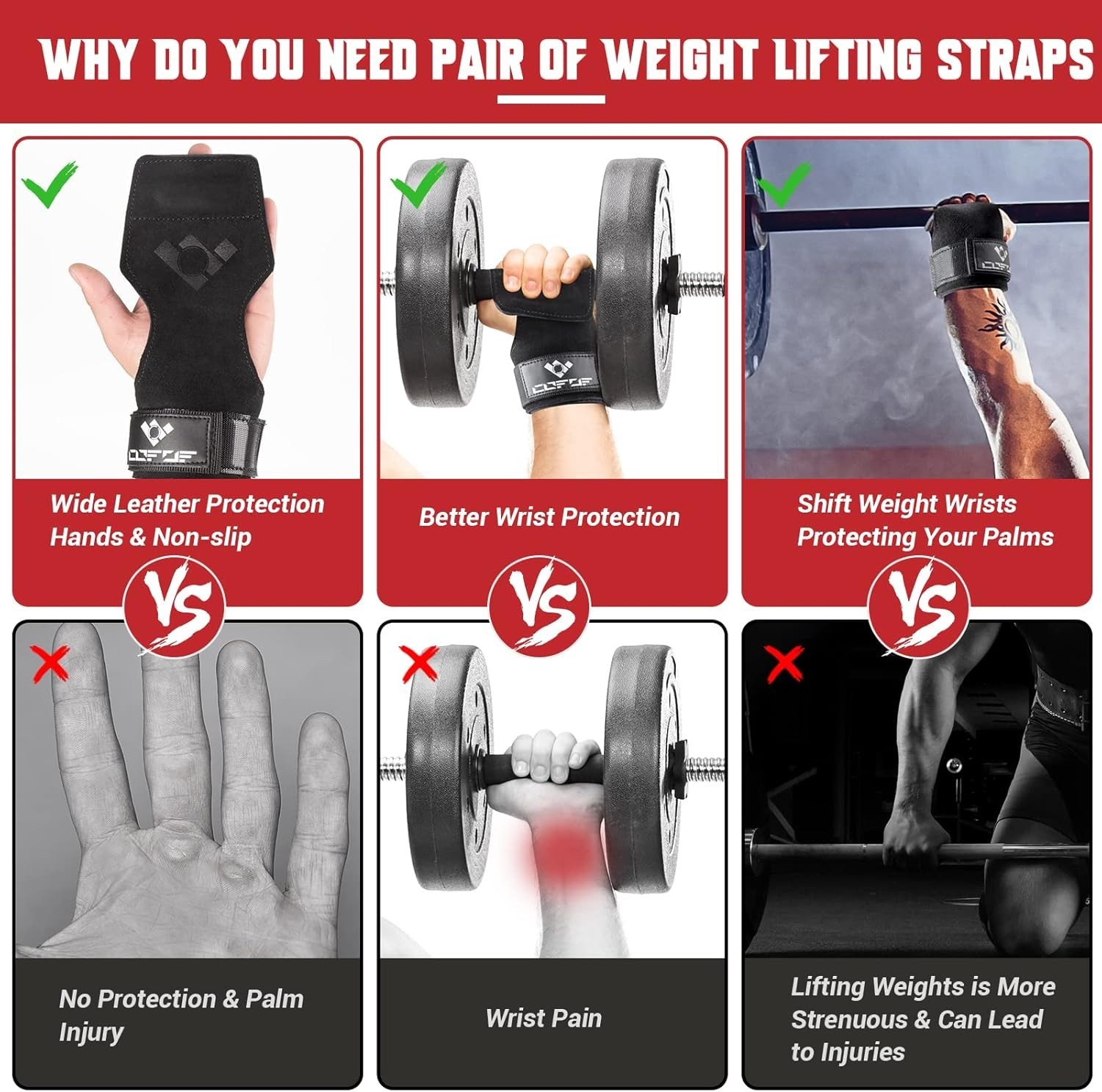 Double Layer Leather Weightlifting Wrist Straps - Adjustable Comfort Fit