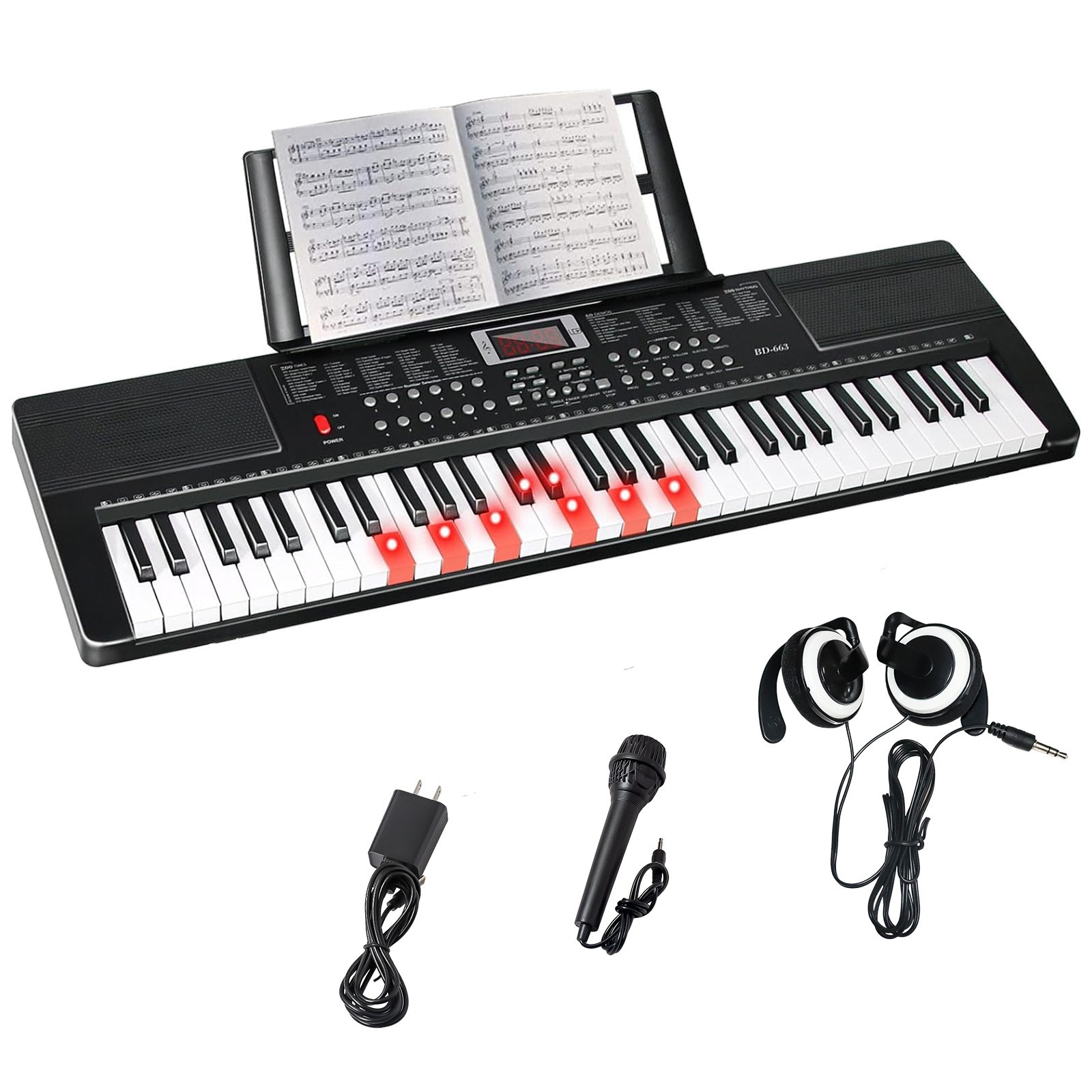 61 Key Digital Light Up Music Piano Keyboard Headphones Microphone Headphone
