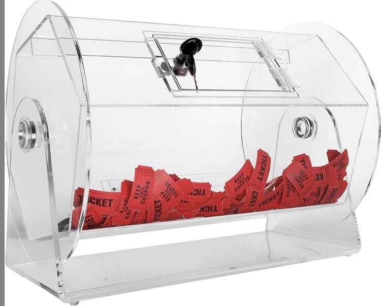 Acrylic Raffle Drum Lottery Cage Holds 5000 Tickets or 200 Bingo Balls