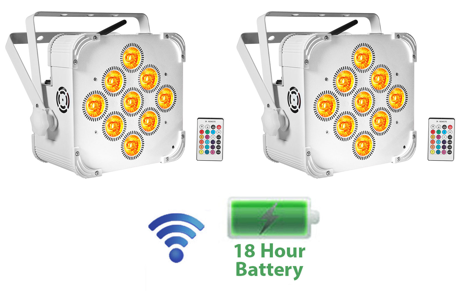 2) Rockville BEST PAR 60 White Rechargeable Wash Up-Lights Wireless DMX+RGBWA+UV