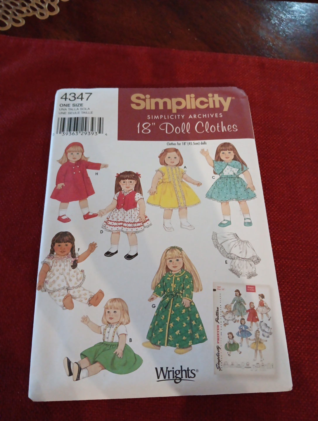 Simplicity Archives #4347 18" Doll Clothes 8 Outfits Dress Coat by Wrights NEW