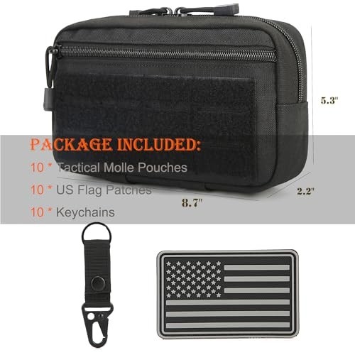 2 Pack Tactical MOLLE Admin Pouch with US Flag Patch and Keychain