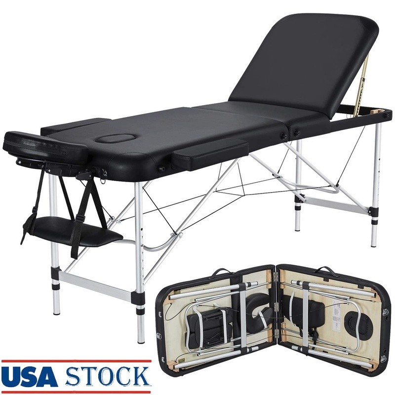 Portable Foldable Massage Bed Adjustable Height Spa Table W/ Headrest Armrests