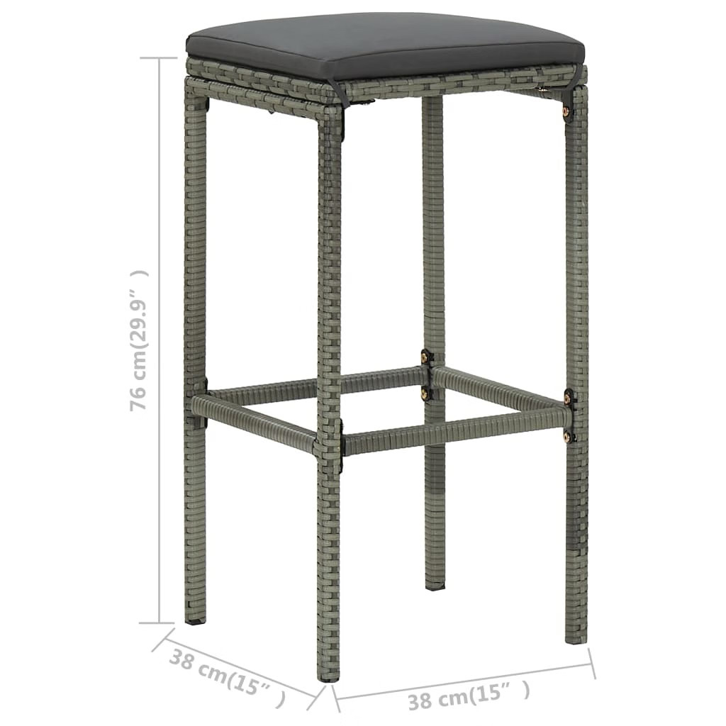 Bar Stools with Cushions 2 pcs Gray Poly Rattan
