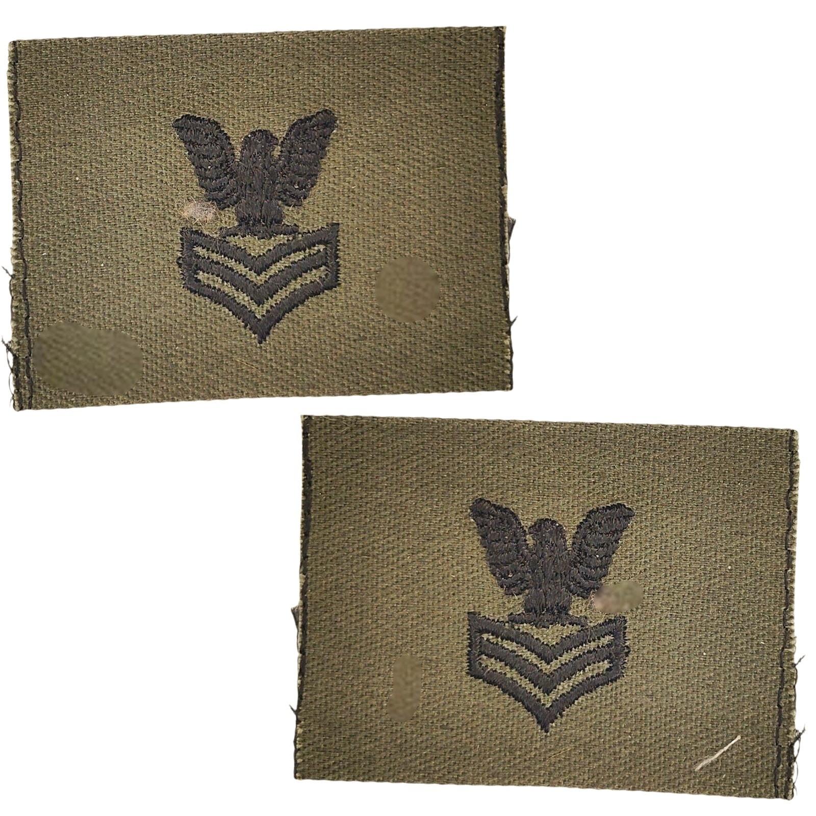 US Navy Petty Officer 1st Class E‑6 Subdued ODG Collar Device Patches - Sew‑On