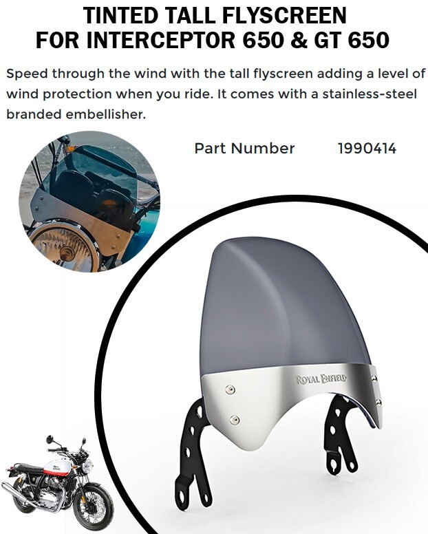 "TINTED TALL FLYSCREEN" FIT FOR ROYAL ENFIELD INTERCEPTOR 650 & GT 650