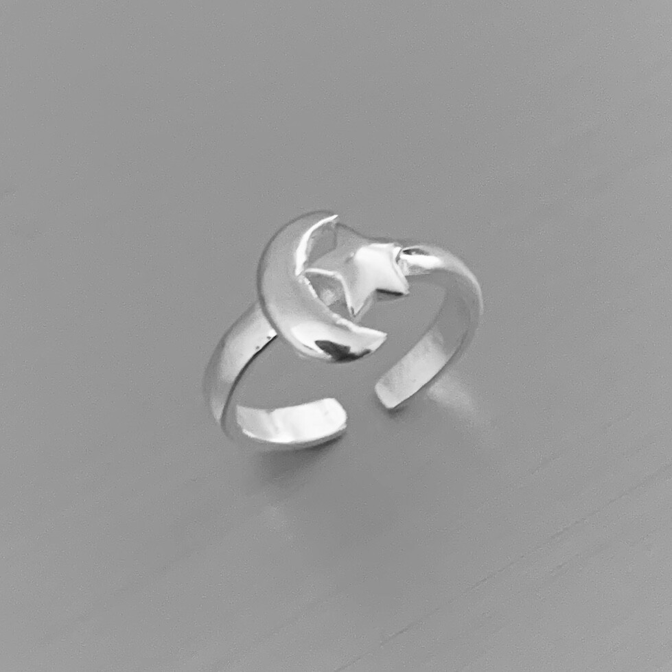 Sterling Silver Moon and Star Toe Ring, Moon Ring, Silver Rings, Star Ring