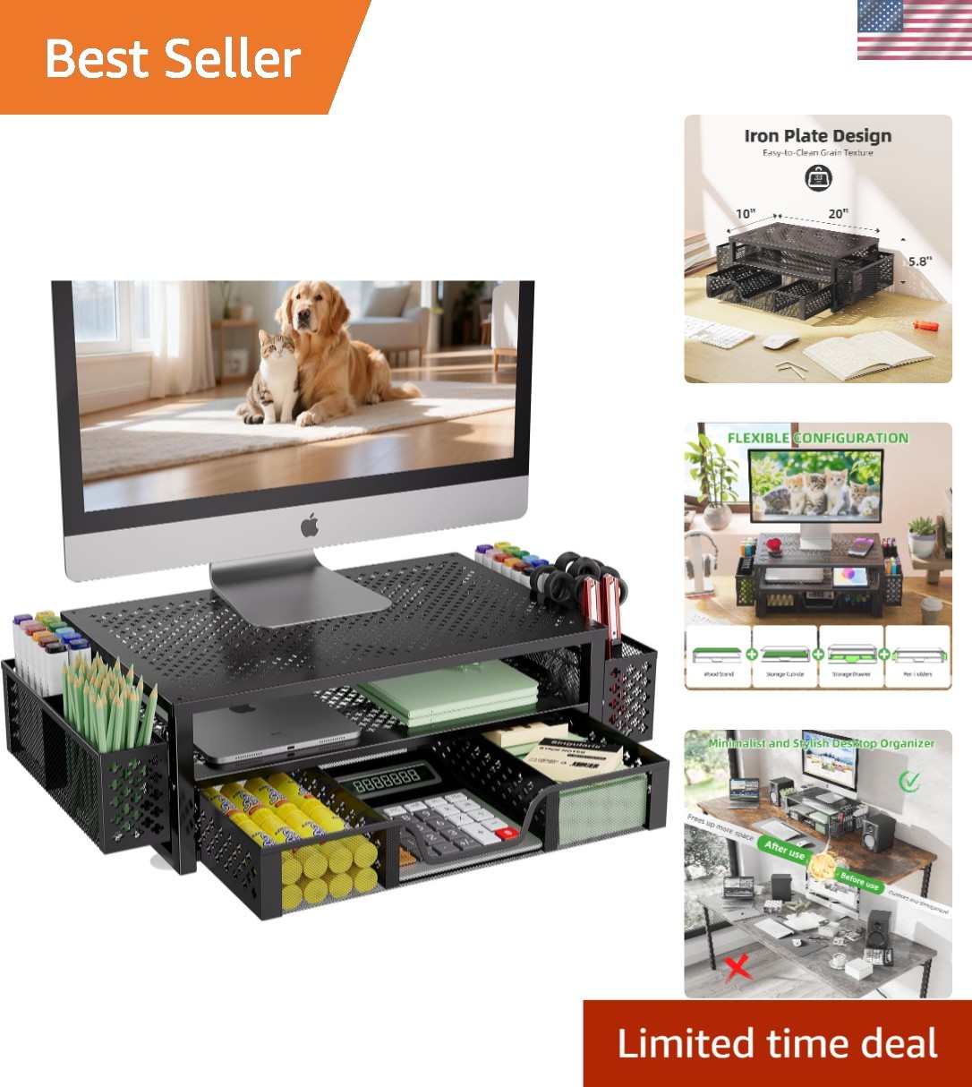 Space-Saving Metal Monitor Riser with Integrated Drawer for Efficient Workspaces
