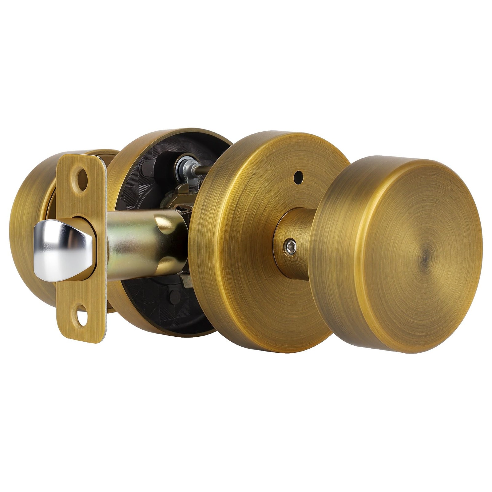 Antique Brass Privacy Door Knobs Interior with Lock, Old Style Round Door Kno...