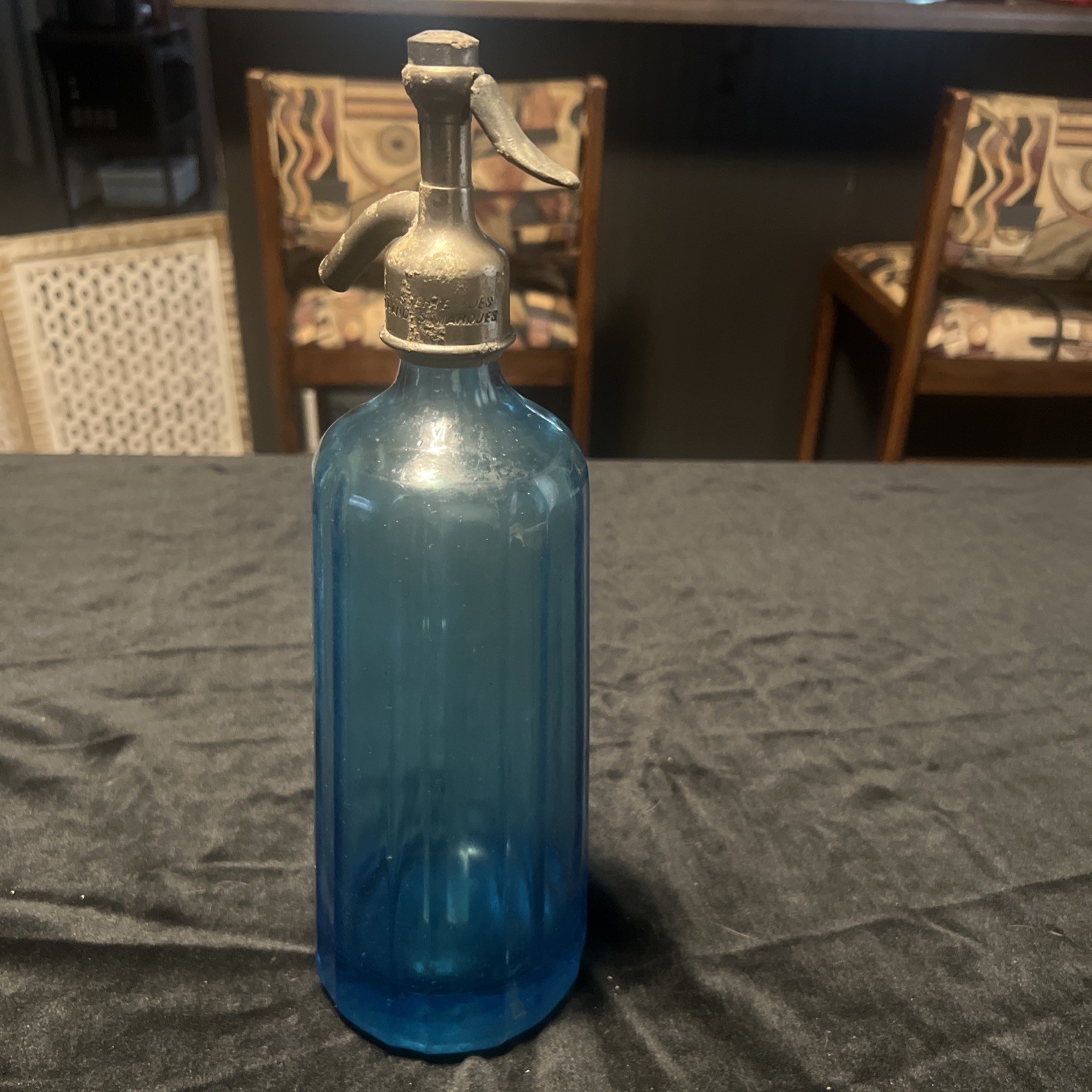 Vintage Blue Setzer Bottle BRASSERIE Des GRANDS MARQUES Read