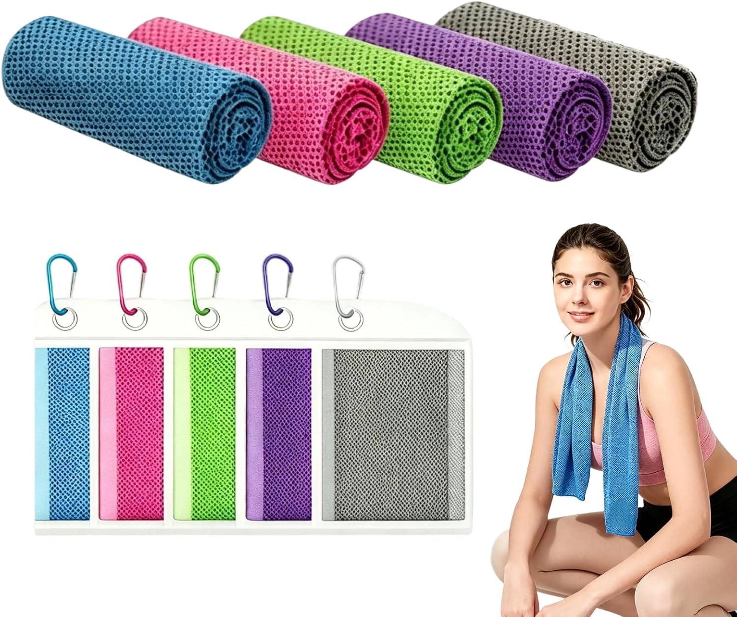 Cooling Towels for Neck and Face, 5 Pack Soft Microfiber Gym Towel（40" X 12",
