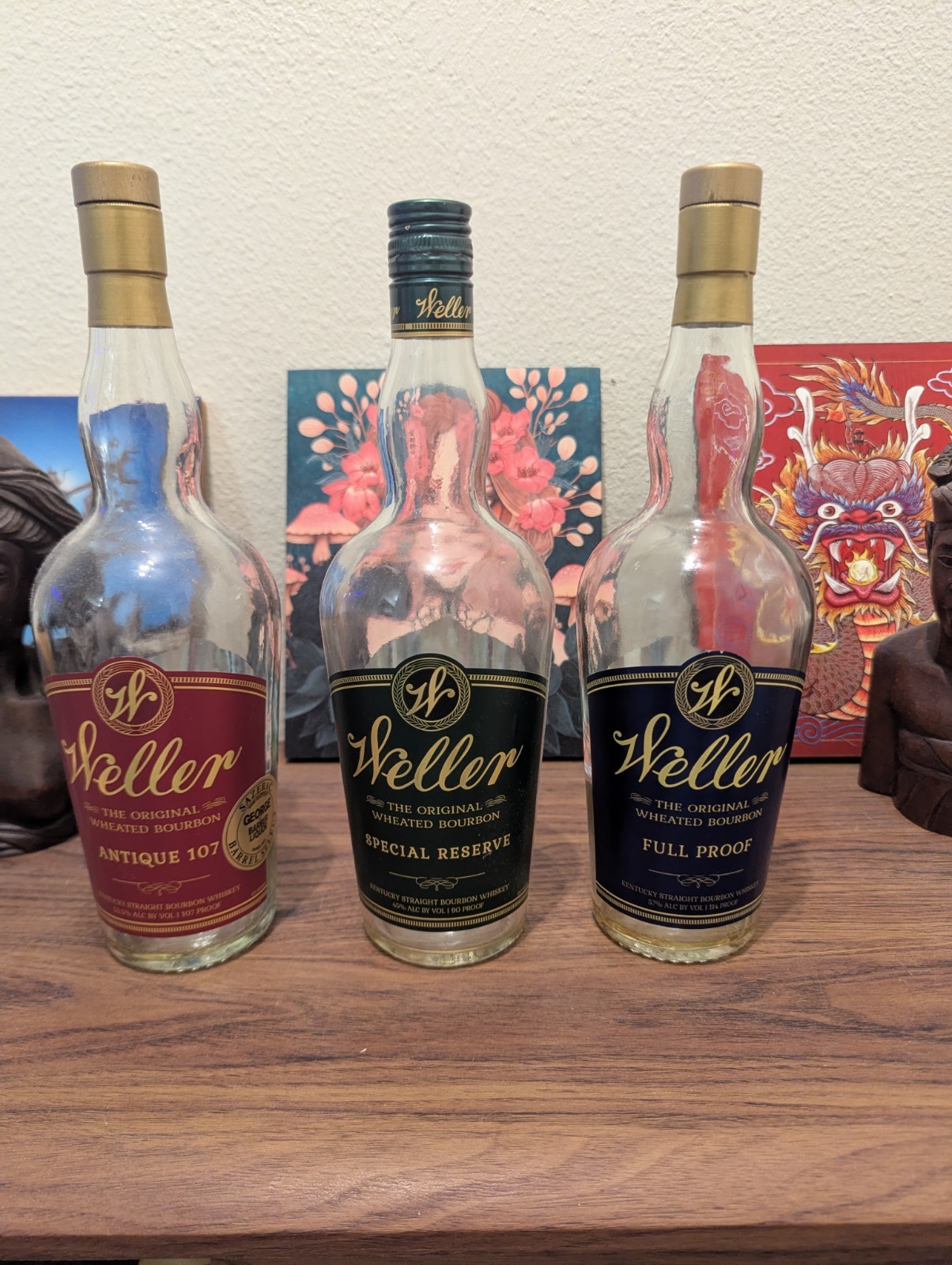 Weller Full Proof, Antique 107, And Special Reserve Unrinsed Empty Bottles