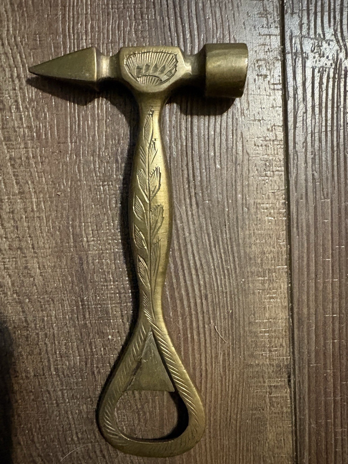 Vintage Solid Brass Hammer Bottle Opener Engraved Bar Tool Novelty Barware