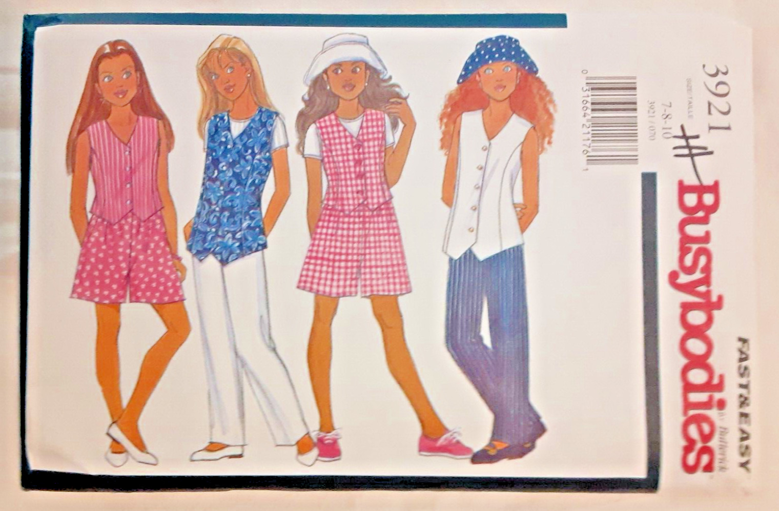 Vintage OOP Butterick Sewing Pattern 3921 Girl Vest Top Shorts & Hat Project (H)