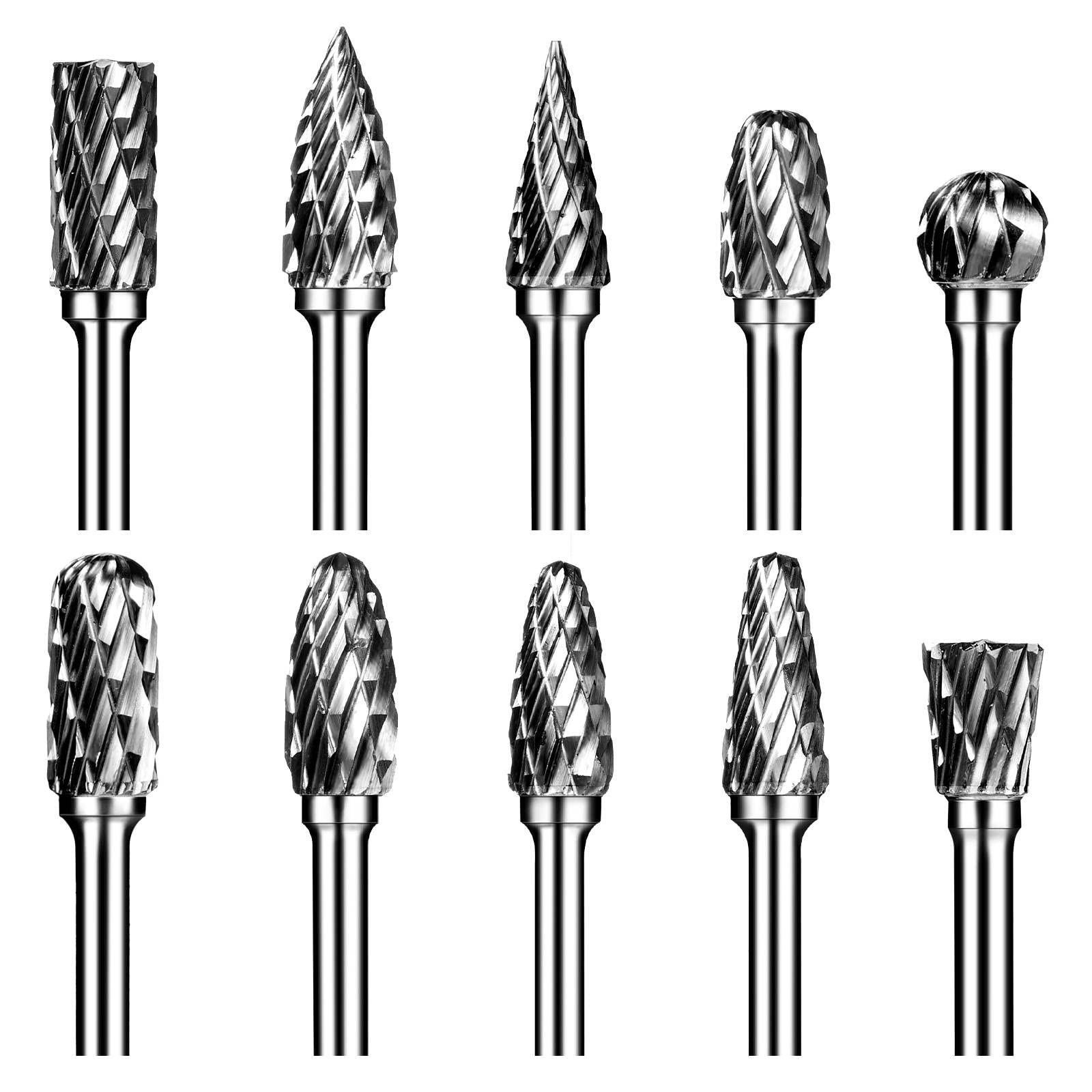Carbide Burr Set, Die Grinder Bits, 10 PCS 1/8" Shank Double Cut Tungsten Car...