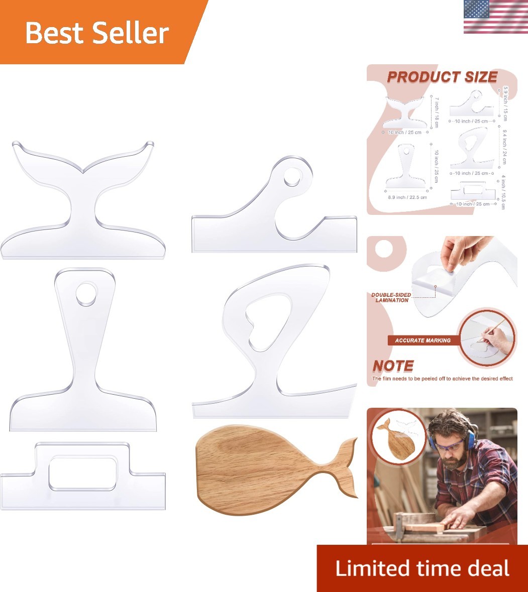 5-Pc Acrylic Woodworking Templates for Charcuterie Board Creation - 10x8 Inches
