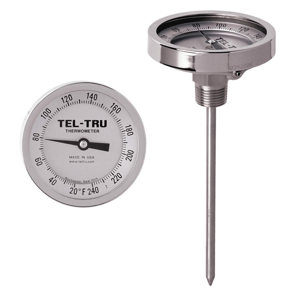 TEL-TRU GT300R-0464 Analog Dial Thermometer,Stem 4" L 460V99