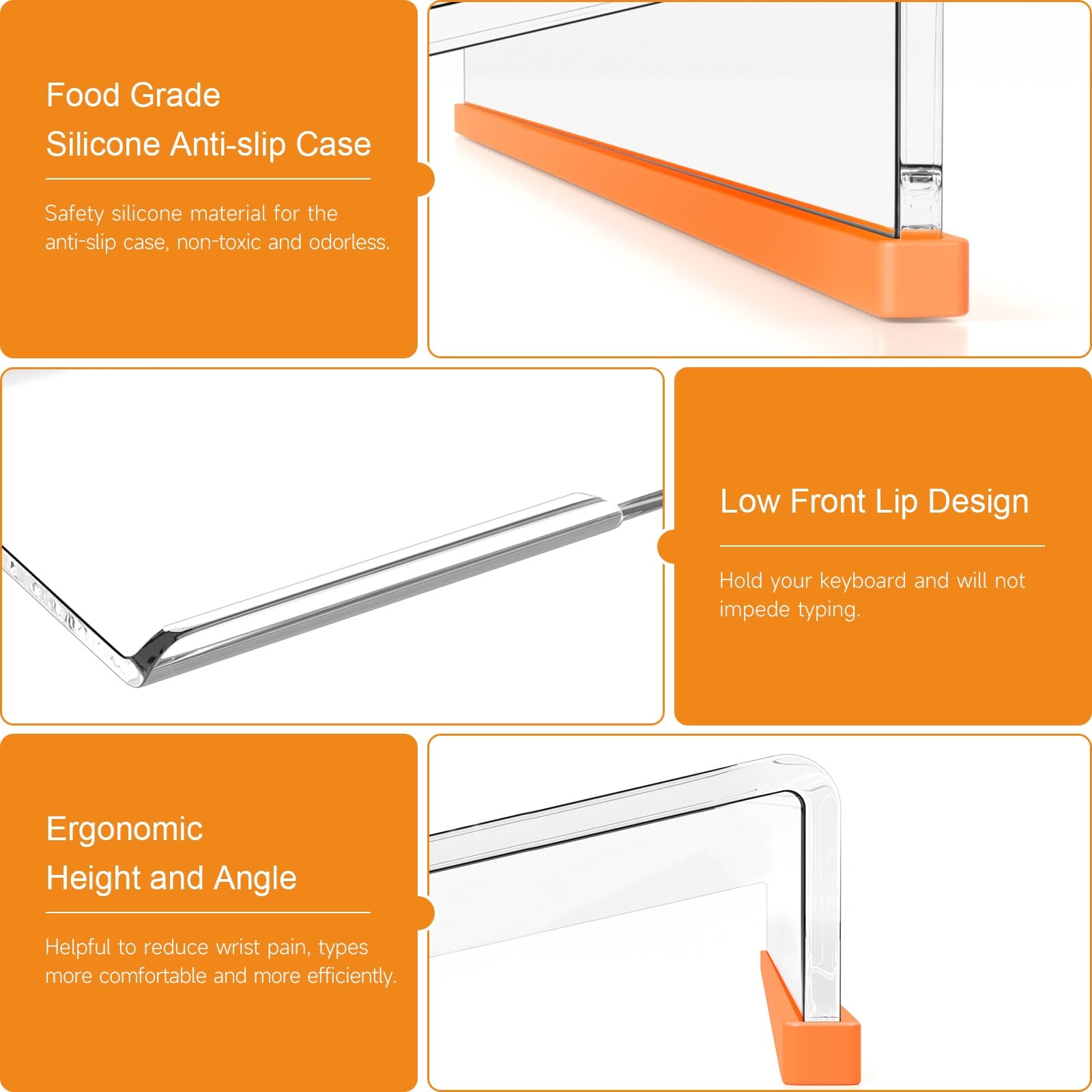 Ergonomic Computer Keyboard Stand Clear Acrylic Riser Tray Orange Strip
