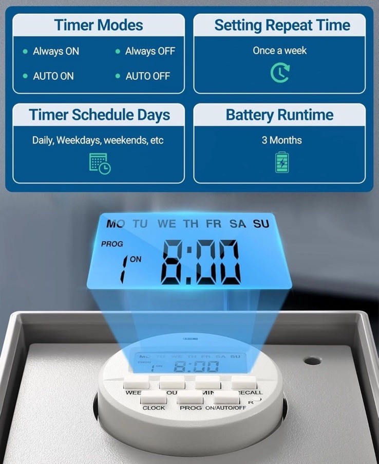 DEWENWILS Pool Pump Timer, Digital Timer Box, 2HP 40A 120-277 VAC, 7-Day Gray