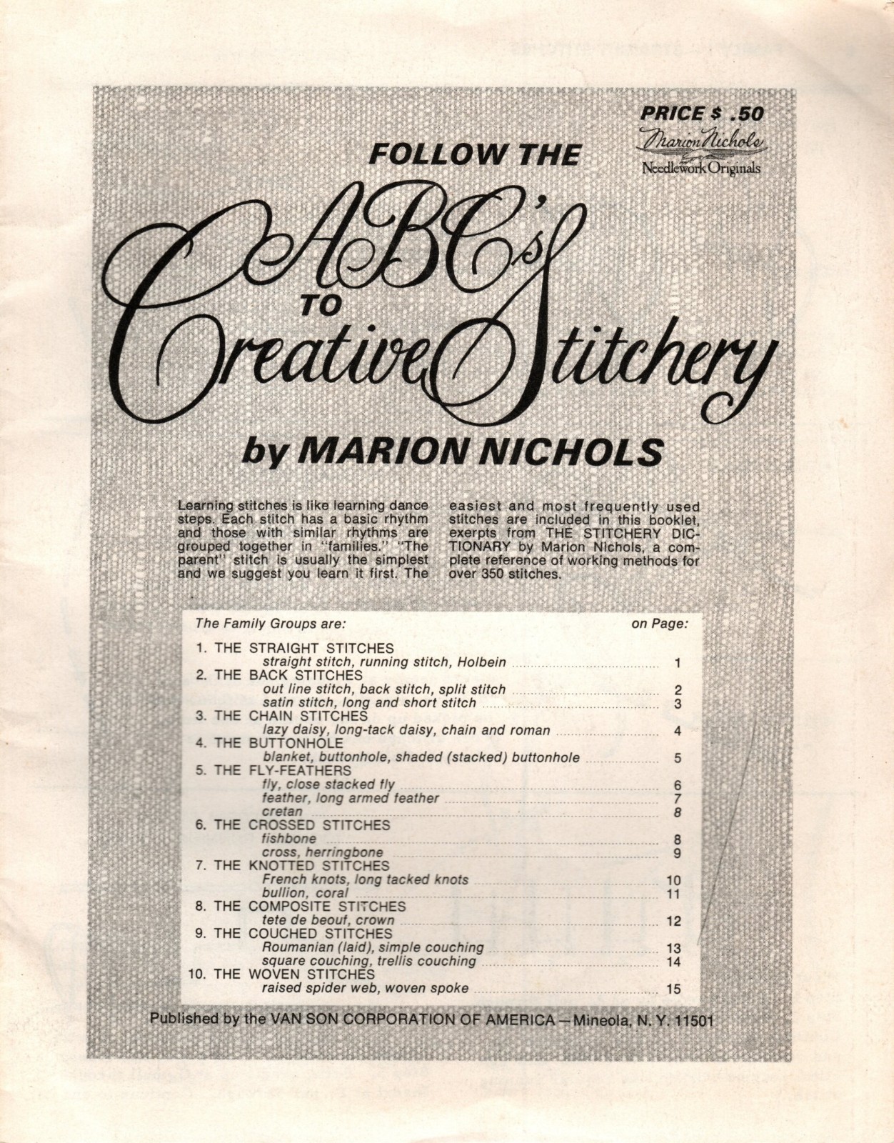 Vintage 1970 Follow The ABC’s To Creative Stitchery By Marion Nichols Leaflet