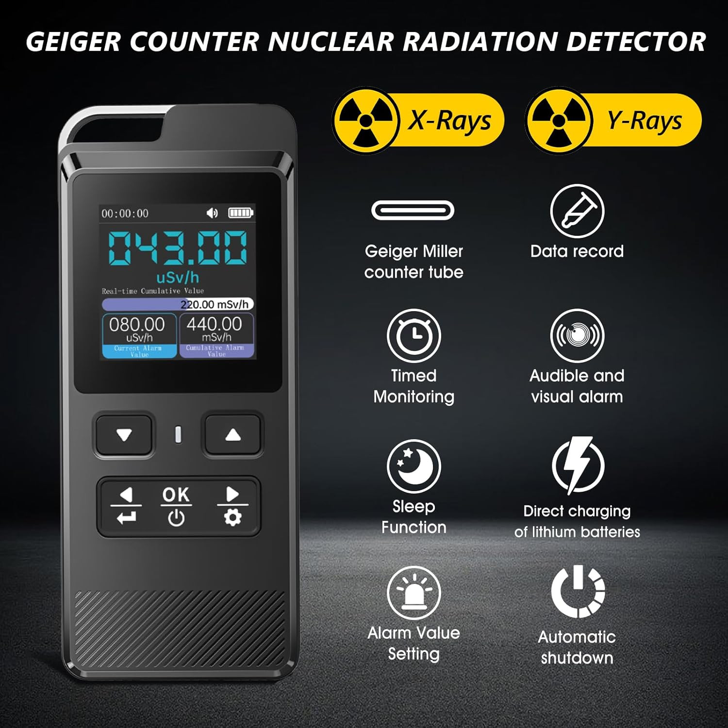 Portable Geiger Counter & Radiation Detector with IPS Display & USB Rechargeable