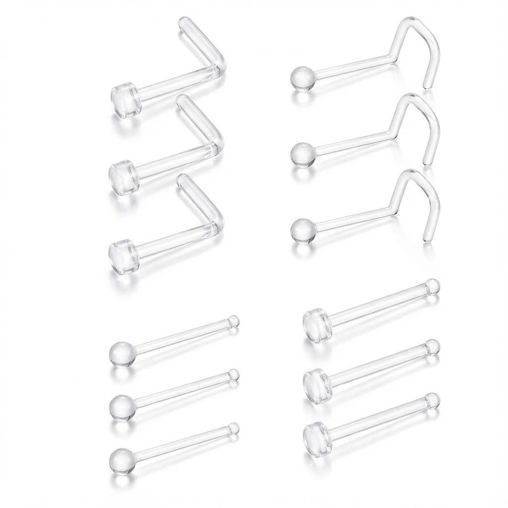 Clear Nose Ring Bioflex for Women and Men,Plastic trumpet, Clear1