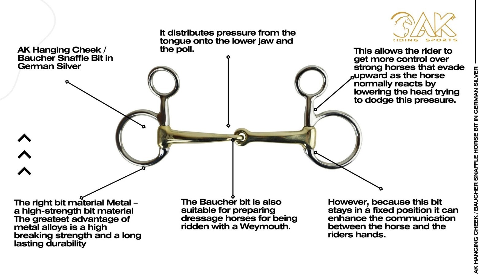 AK Hanging Cheek / Baucher Snaffle Bit in German Silver