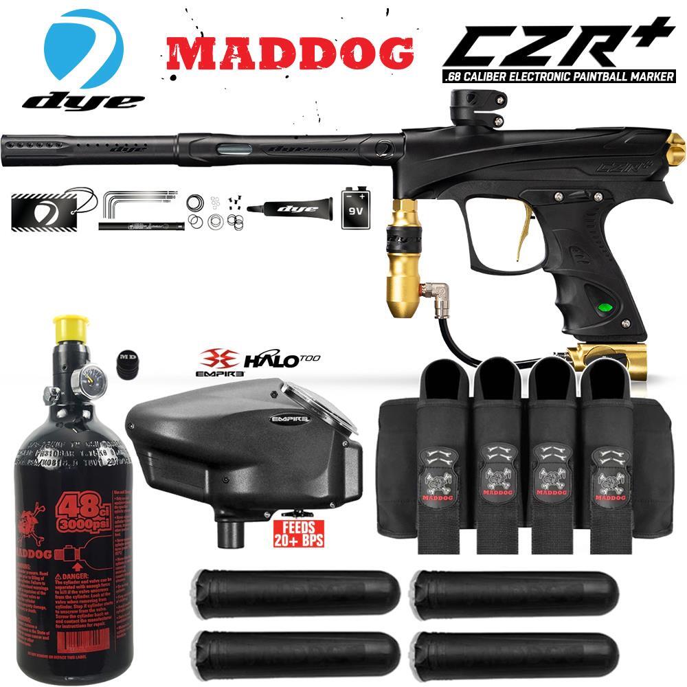 Maddog DYE CZR+ Full Auto Paintball Gun Marker Advanced Starter Kit Black / Gold