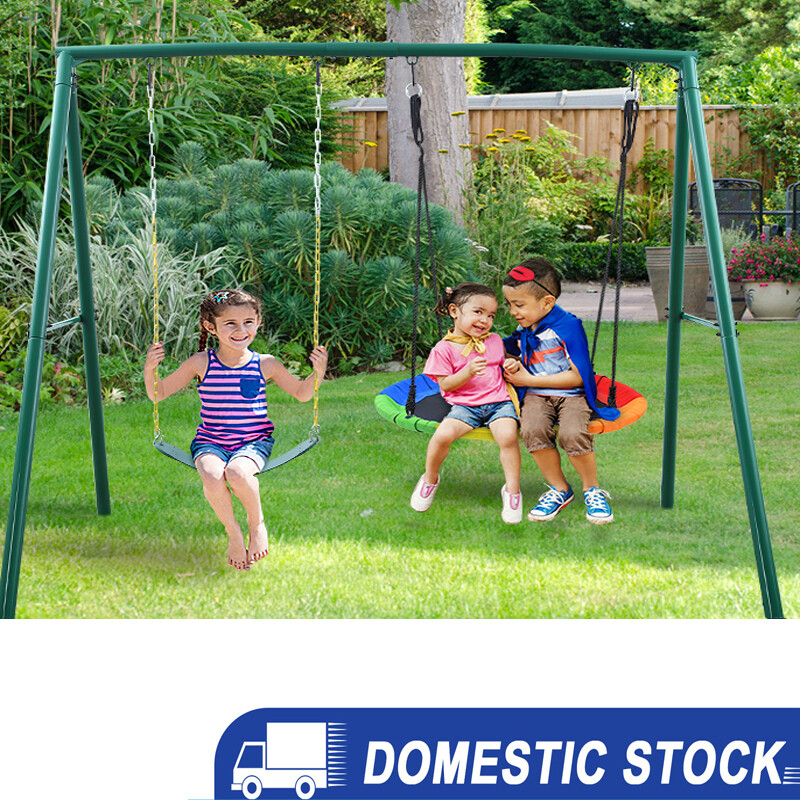 Trekassy 440lbs 2 Seat Metal Swing Set with Heavy Duty A-Frame Metal Swing Stand
