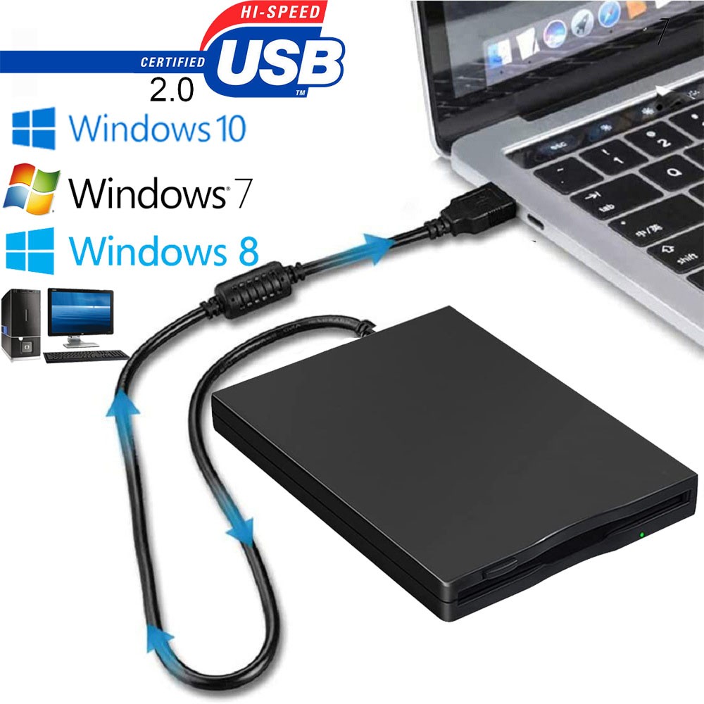 3.5” USB 2.0 Data External Floppy Disk Drive 1.44MB For Laptop PC Win 7/8/10 Mac