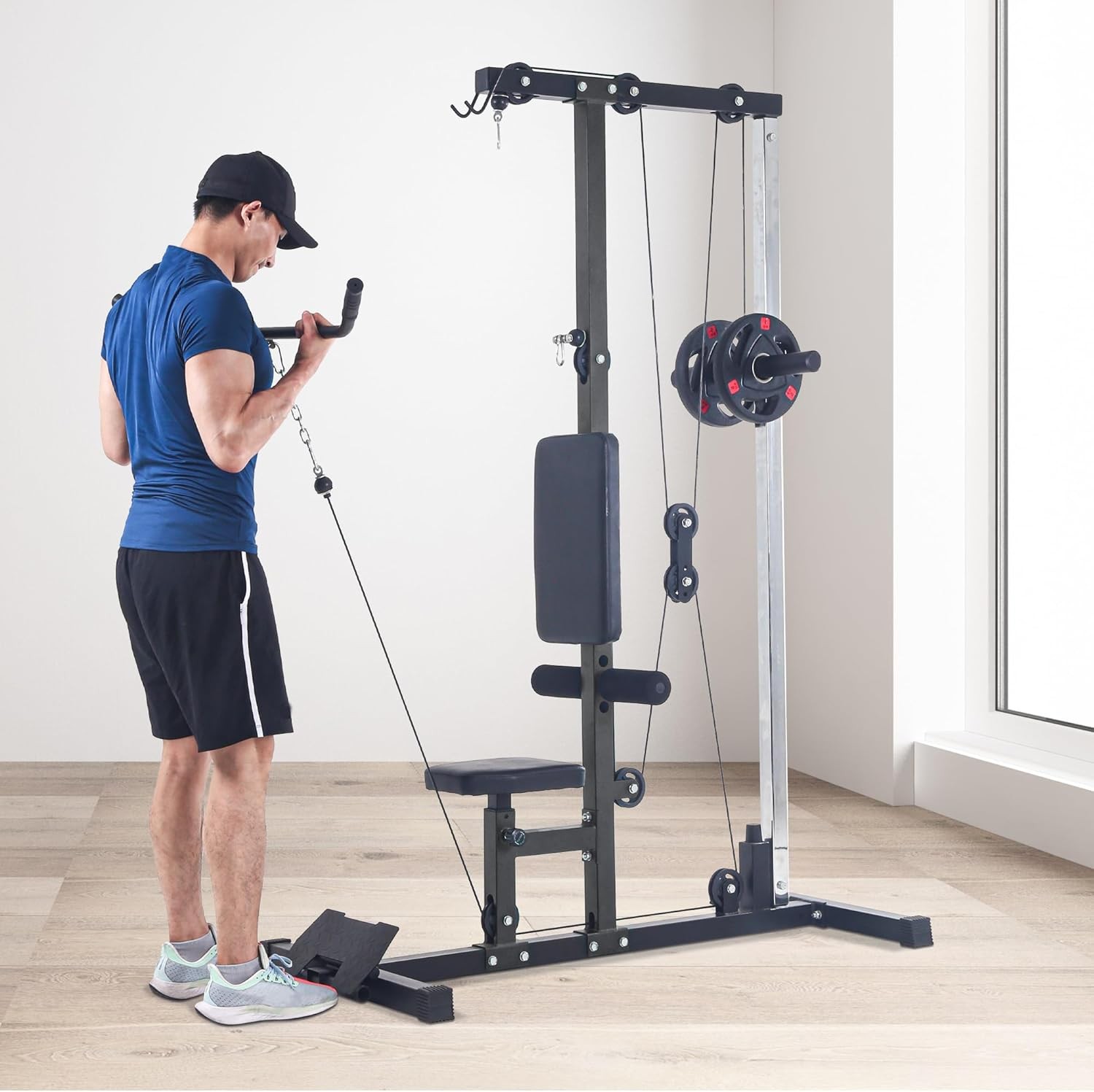 Pull Down&Low Row Cable Machine,Home Gym LAT Pulley System for Full Body Workout