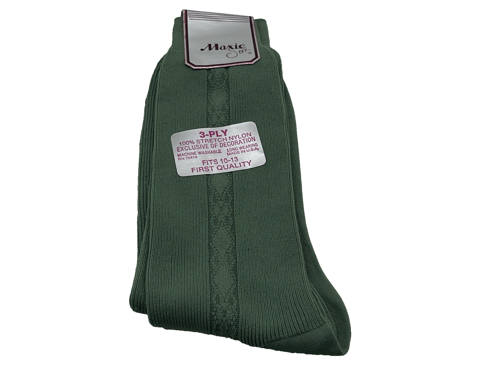 Vintage Maxie Sox Olive Green 3-Ply Mens Dress Socks Nylon NOS Size 10-13 USA