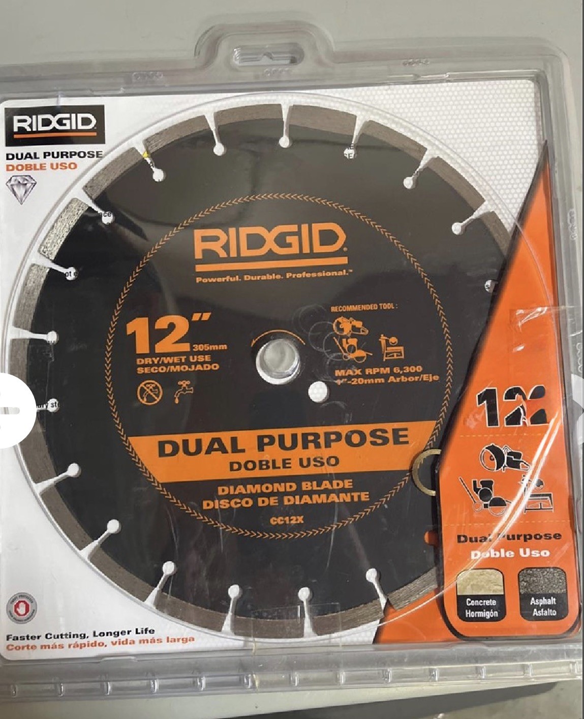 RIDGID 12 in. Dual-Purpose Diamond Saw Blade Model: HD-CC12X