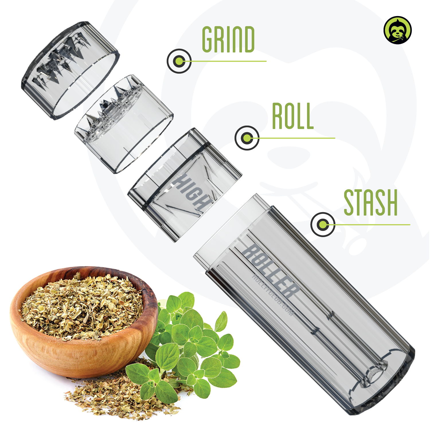CLEAR HIGHROLLER Herb Grinder & Cone Loader | Portable Pre Roll Cone Filler | CL