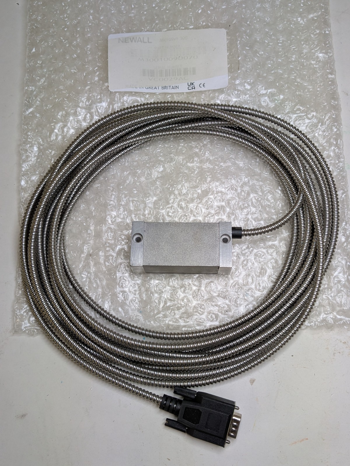Newall Microsyn 300 Encoder Reader Head w/ Armored Cable M3001009D070