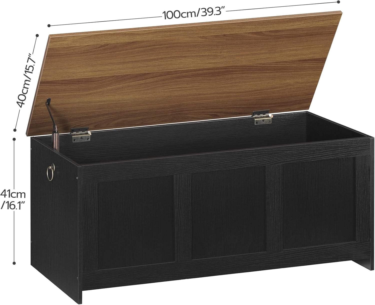 39.3Inch Walnut Storage Bench Featuring Extra Lift