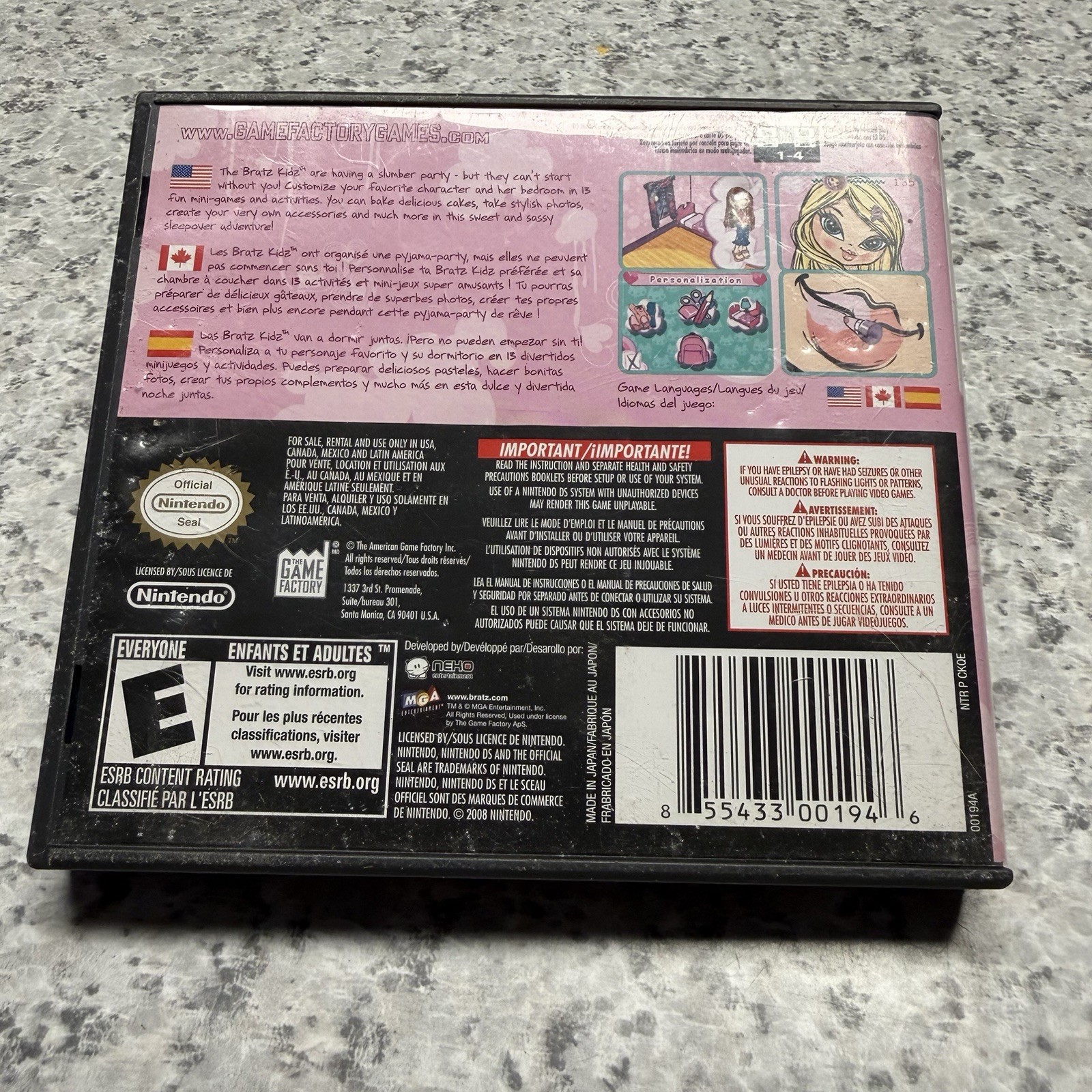 Bratz Kidz (Nintendo DS, 2008) Case Only