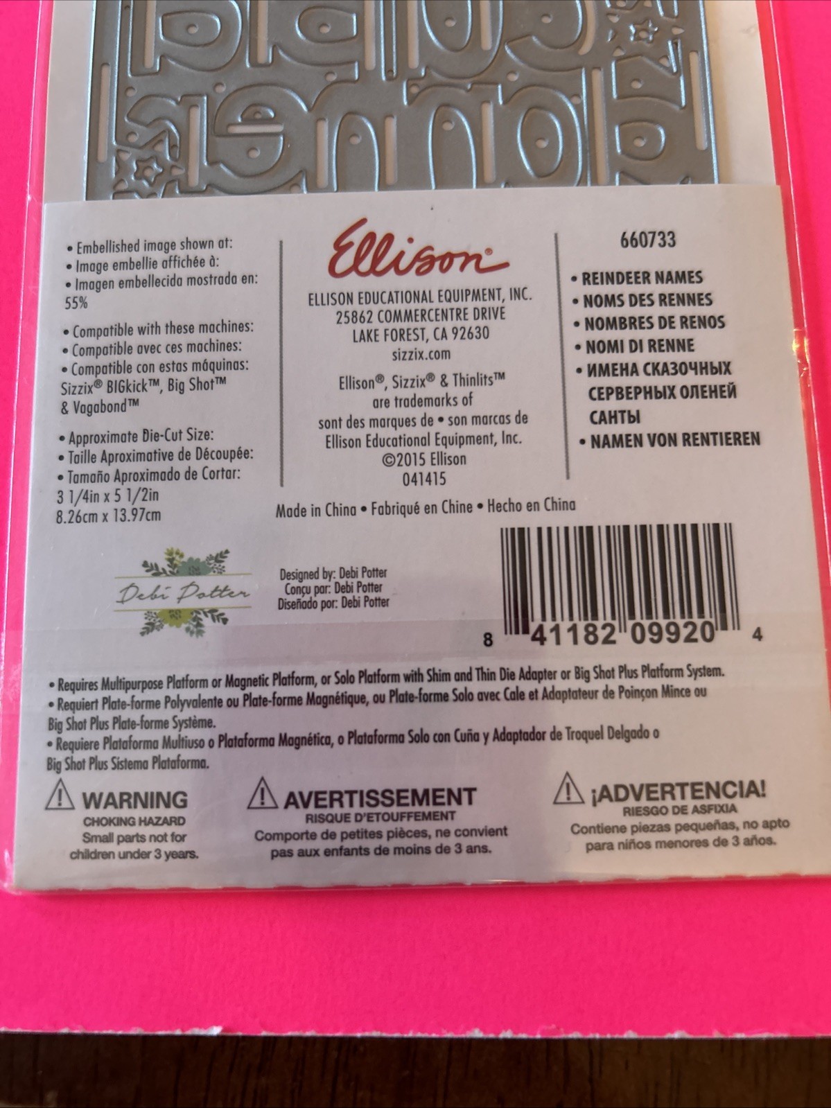 Sizzix Thinlits~Debbie Potter ~REINDEER NAMES ~ Christmas ~ Dasher Vixen 660733