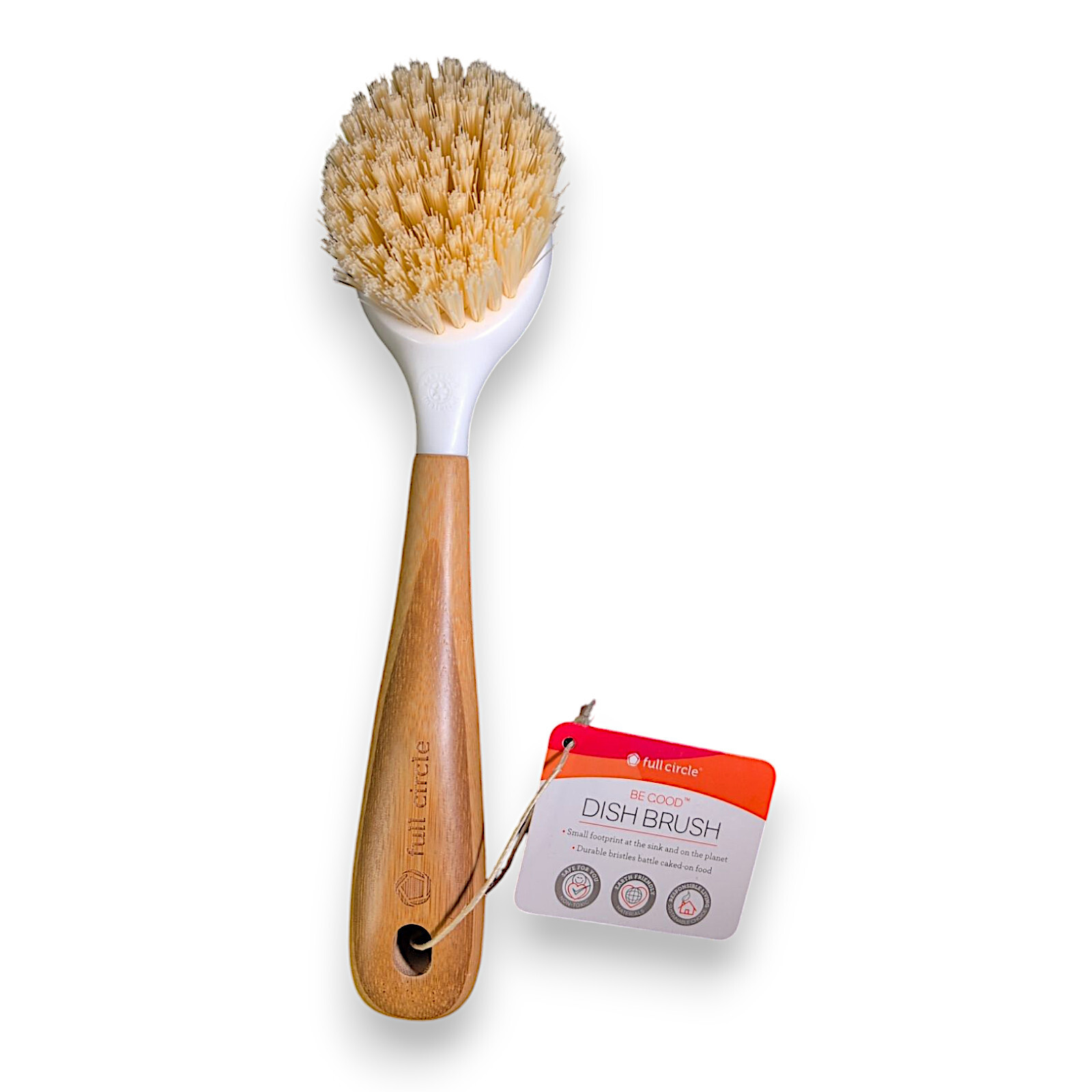Full Circle Be Good 2.36" X 9.25"  White Bamboo/Plastic Dish Brush
