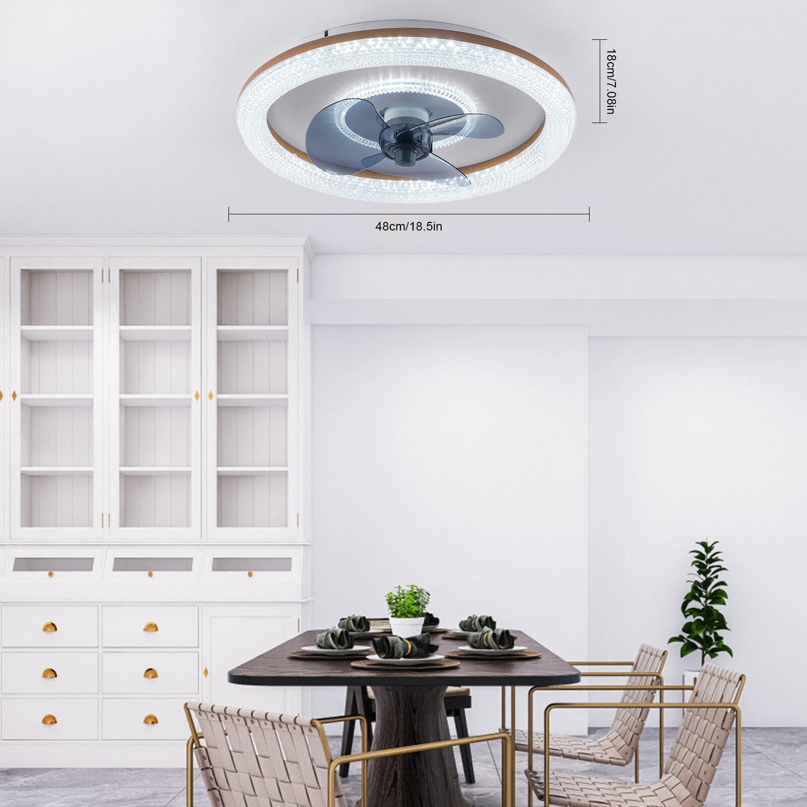 Modern Indoor LED Chandelier Invisible Ceiling Fan Light Lamp w/ Remote Control.