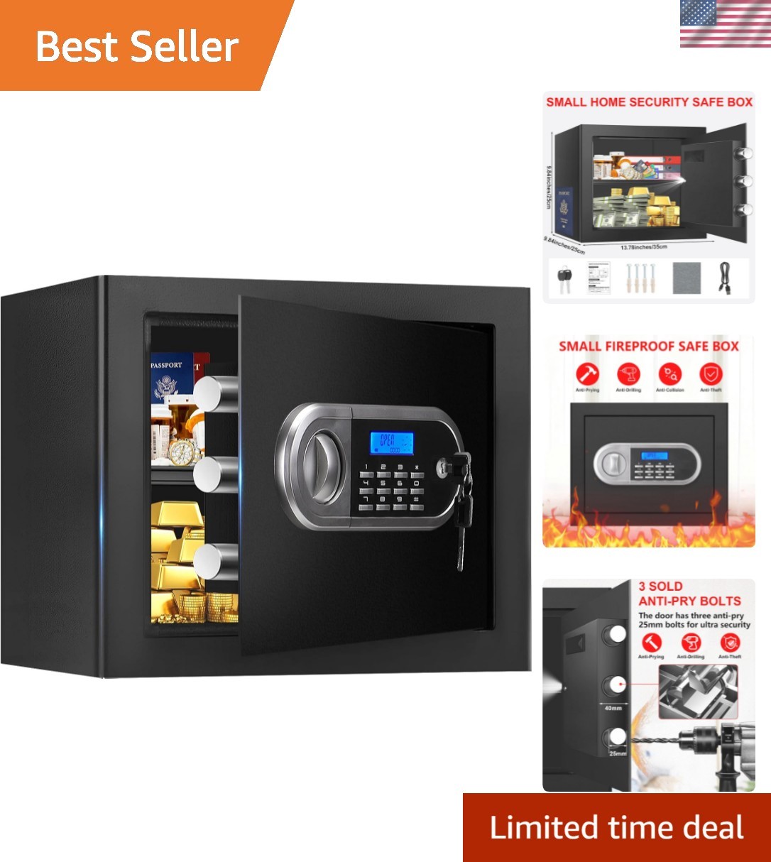 1.3 Cuft Small Home Safes Water and Fireproof, Anti-theft Safes for Home Use ...