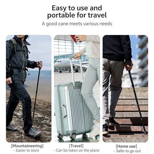 Folding Walking Cane,Walking Pole with 5-Level Adjustable Height,Walking Stick