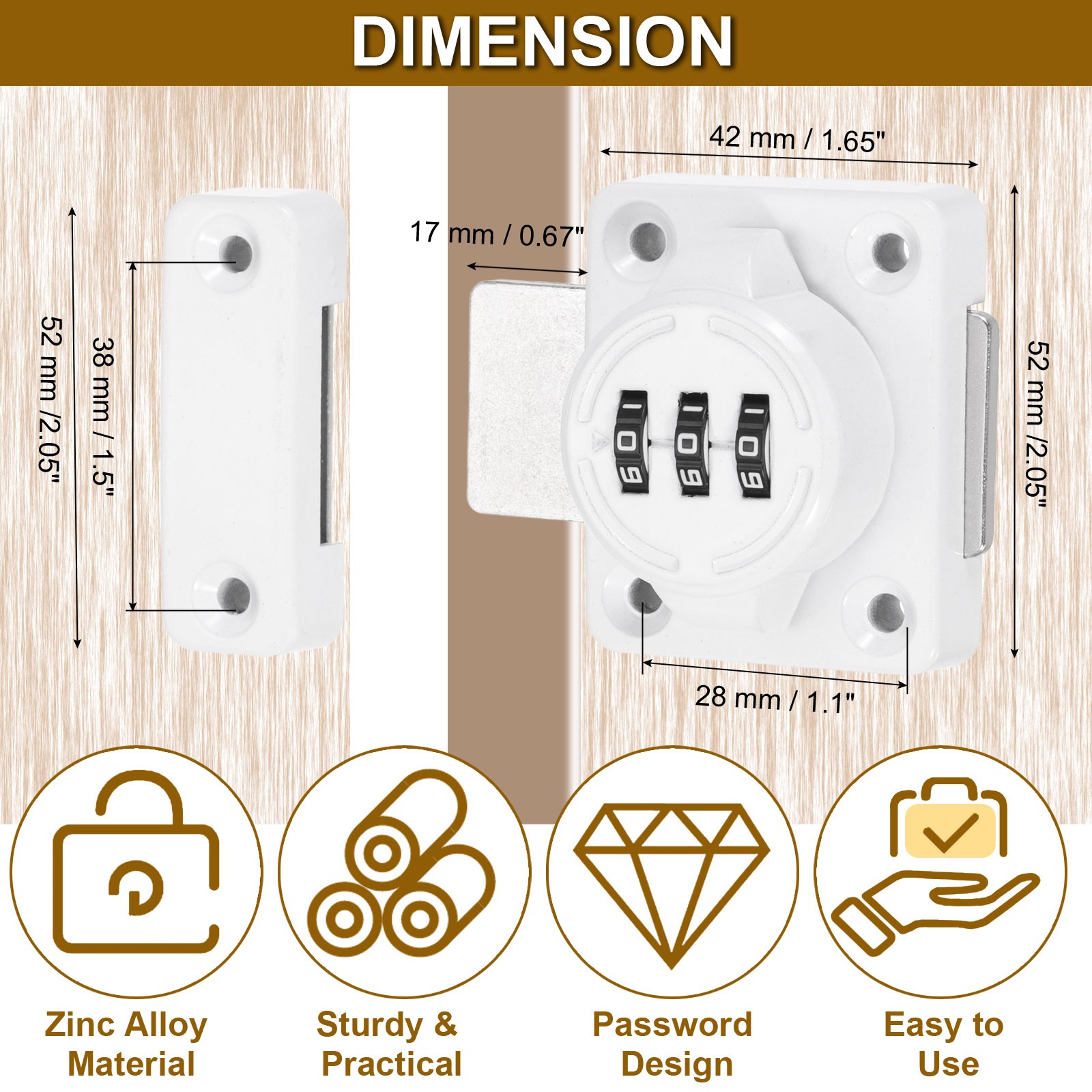 2pcs Mechanical Keyless Combination Lock for White Wardrobe
