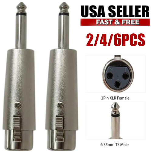 3Pin XLR Female to 1/4" 6.35mm Mono Male Plug Audio Cable Mic Adapter