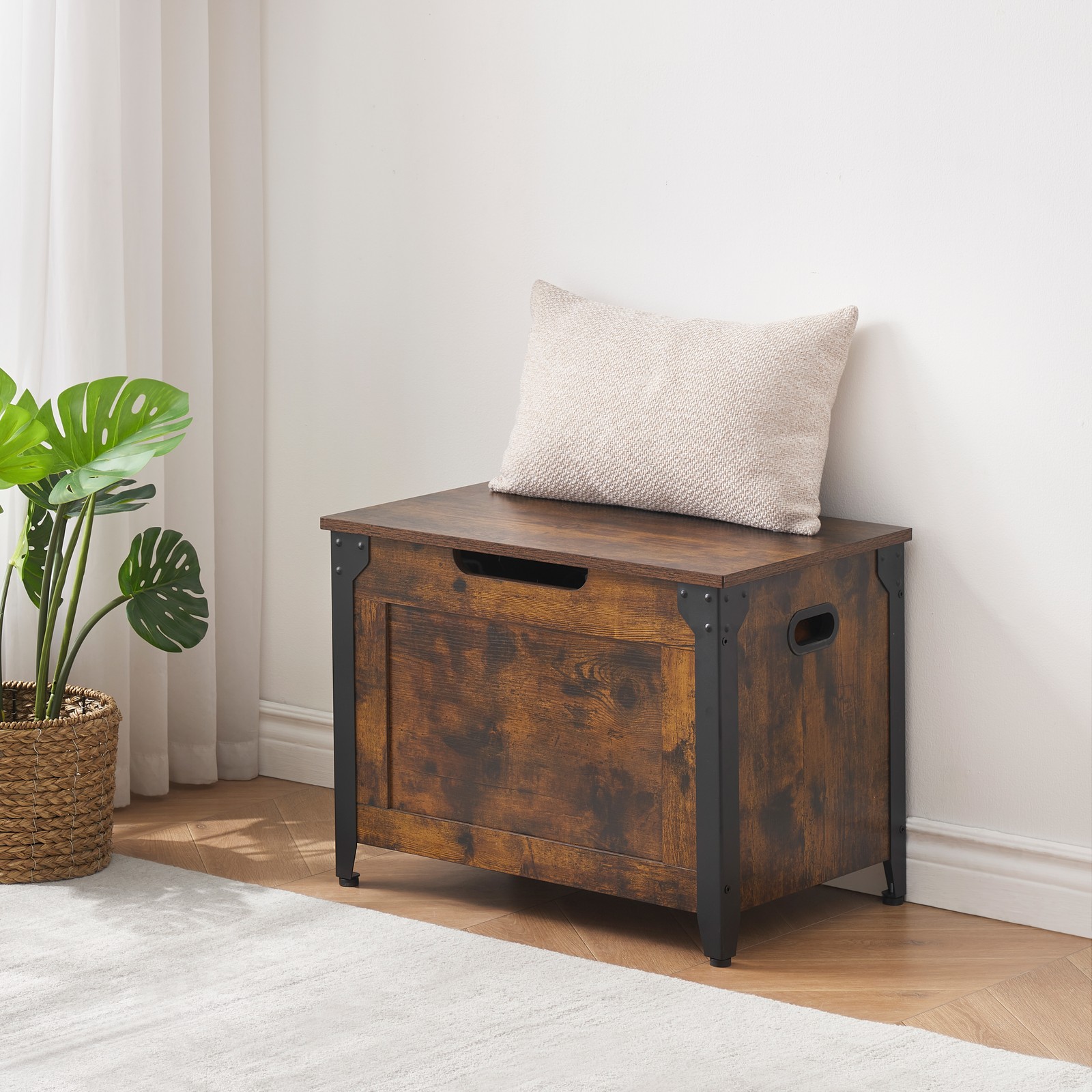 Benches Farmhouse Wooden Shoe Bench with Safety Hinges Lift-Top Storage Chest