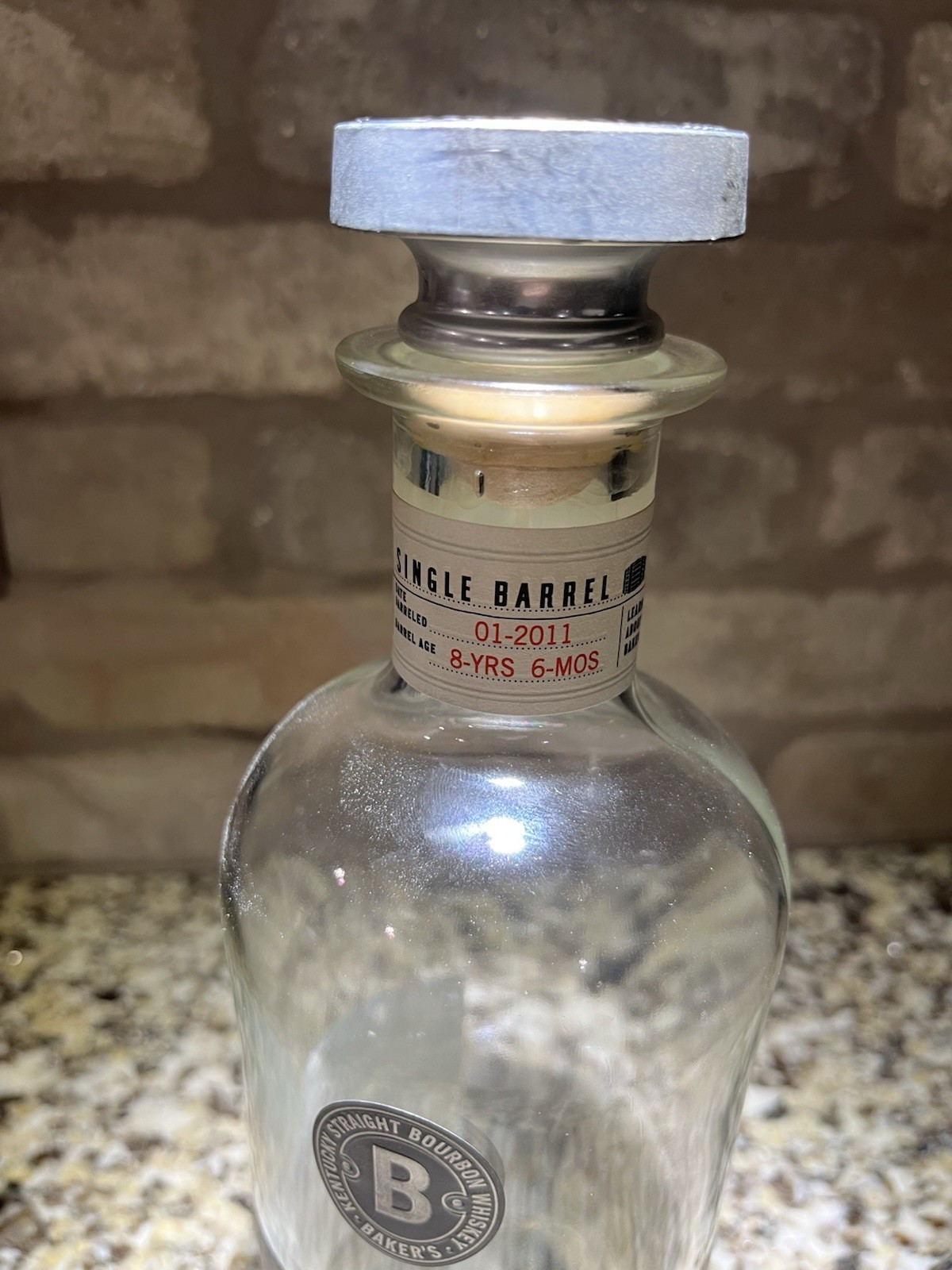 Baker's 107 Proof Single Barrel 7 Year - Empty Bourbon Bottle