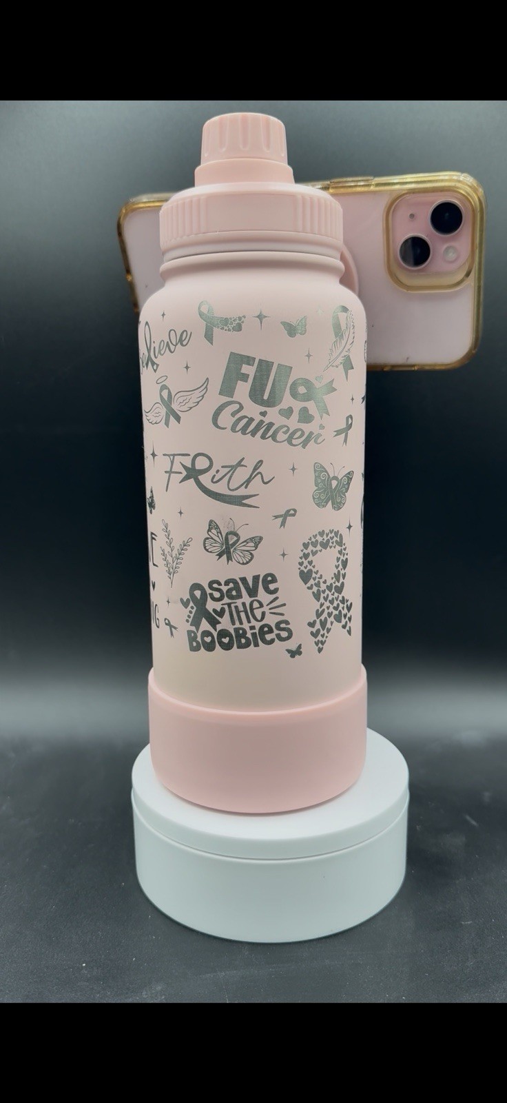 MIKENDA Insulated Water Bottle 32oz Laser Engraved Cancer Awareness