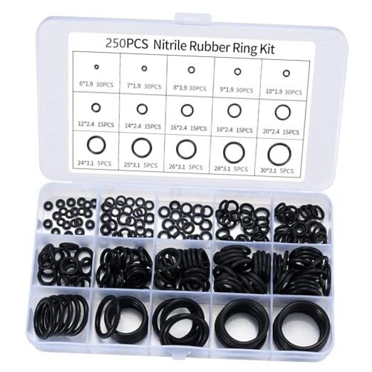 250 Pcs O Ring Assortment Kit, Rubber Washer Orings, Black15 Sizes Pressure