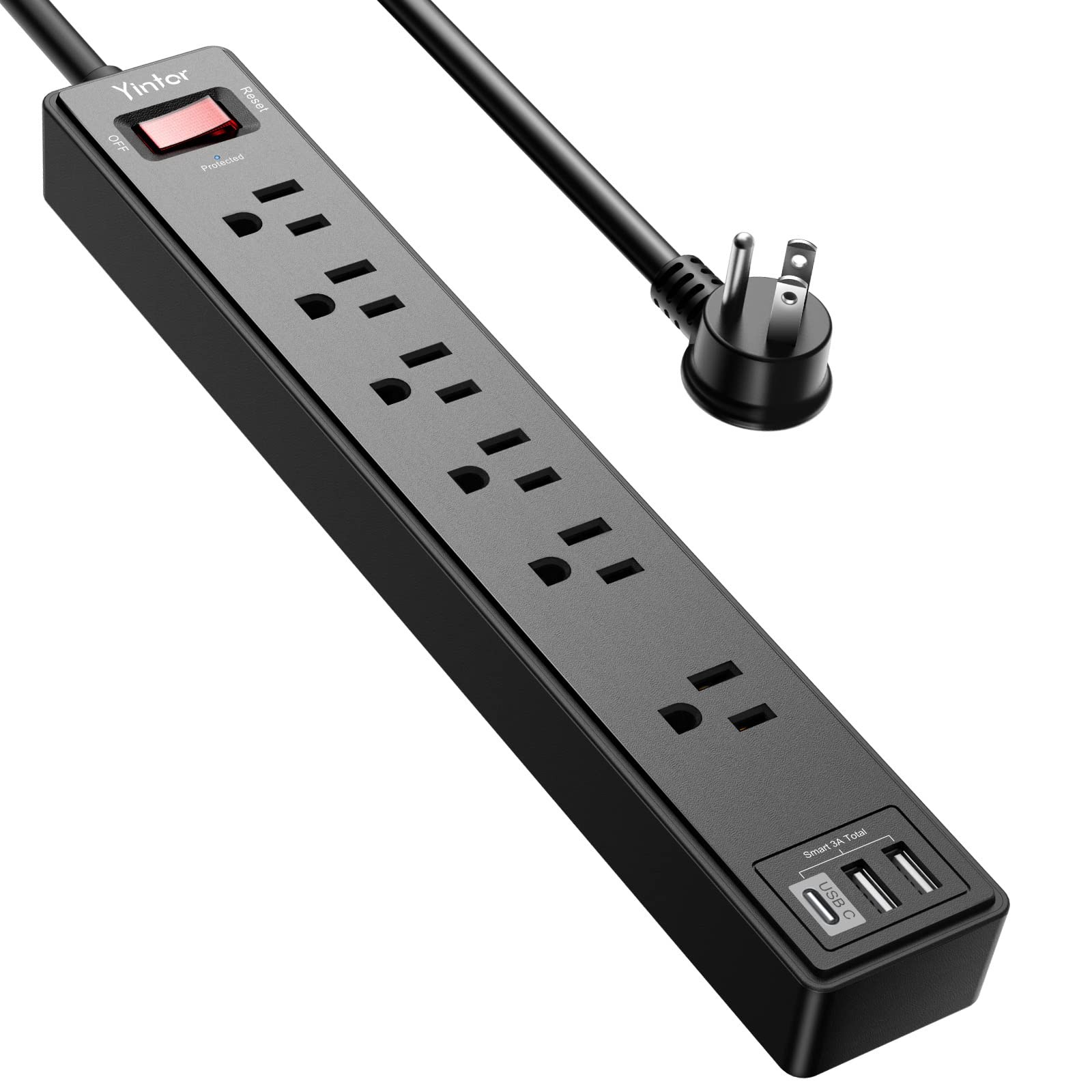 6Ft Power Strip Surge Protector - Extension Cord with 6 AC Outlets and 3 USB ...